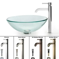 Clearance Clear Glass Vessel Sink and Ramus Faucet Sink And Faucet Combos