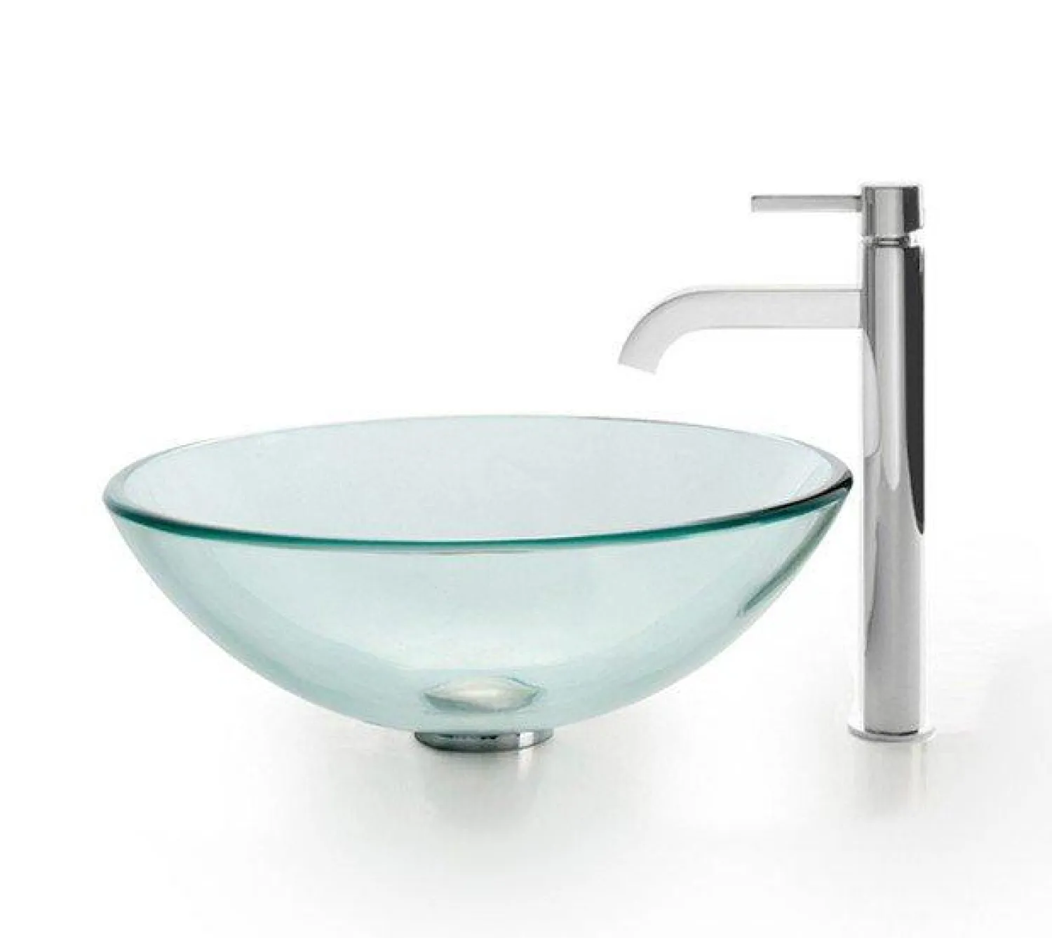 Clearance Clear Glass Vessel Sink and Ramus Faucet Sink And Faucet Combos