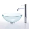 Discount Clear 14" Glass Vessel Sink and Ramus Faucet Sink And Faucet Combos