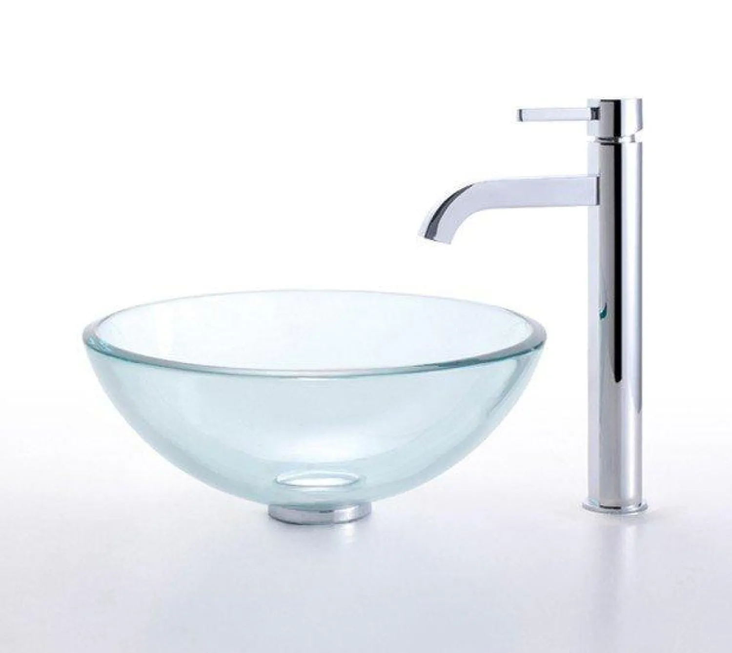 Discount Clear 14" Glass Vessel Sink and Ramus Faucet Sink And Faucet Combos