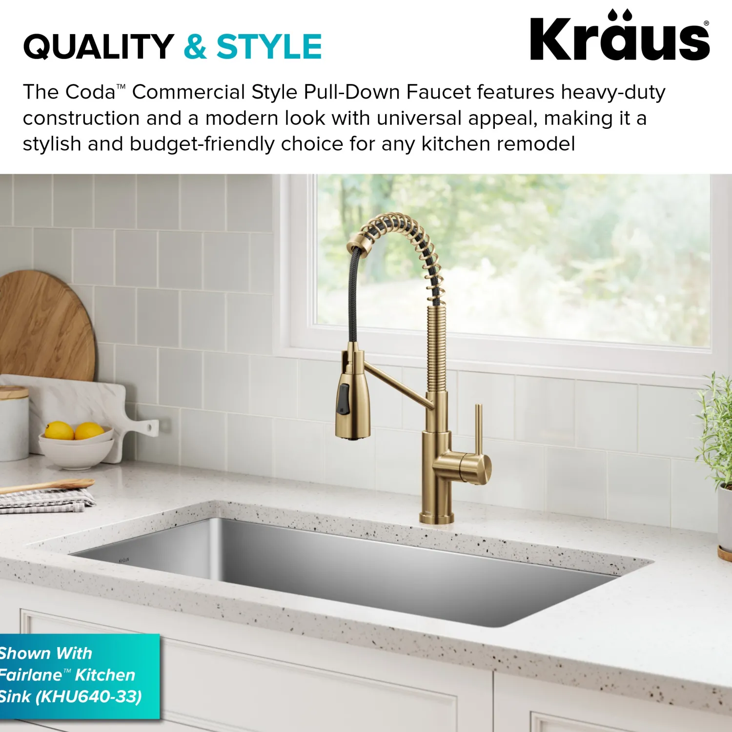 Best Coda Commercial Style Single Handle Pull Down Kitchen Faucet in Brushed Brass Single Hole