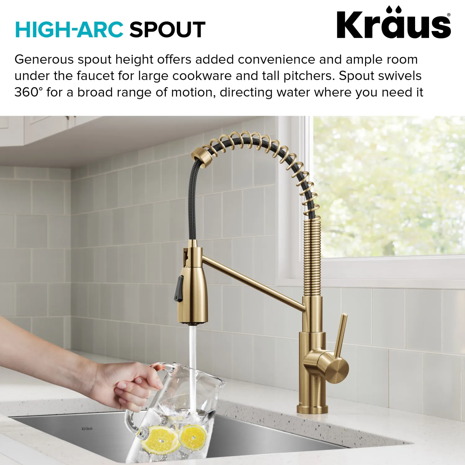 Best Coda Commercial Style Single Handle Pull Down Kitchen Faucet in Brushed Brass Single Hole