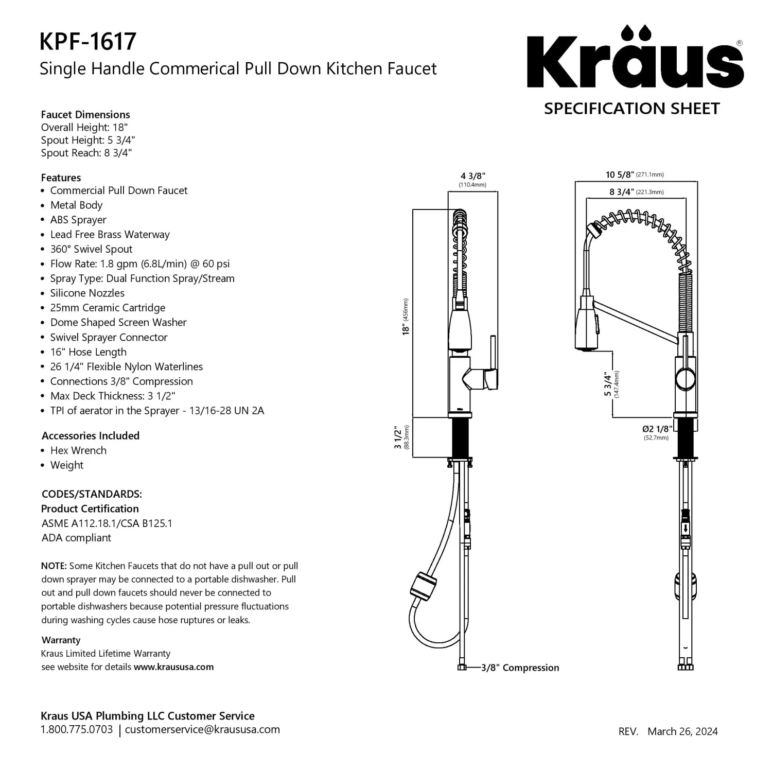 Best Coda Commercial Style Single Handle Pull Down Kitchen Faucet in Brushed Brass Single Hole