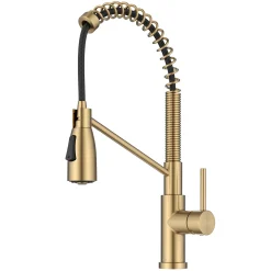 Best Coda Commercial Style Single Handle Pull Down Kitchen Faucet in Brushed Brass Single Hole
