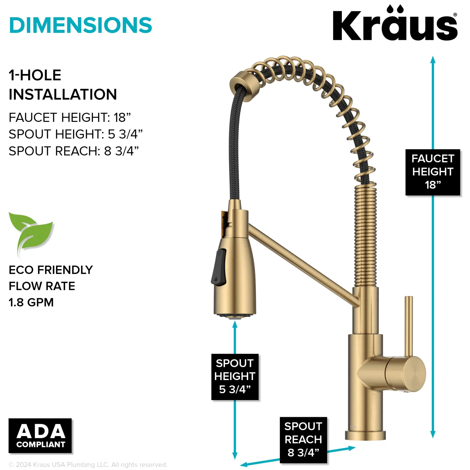 Best Coda Commercial Style Single Handle Pull Down Kitchen Faucet in Brushed Brass Single Hole