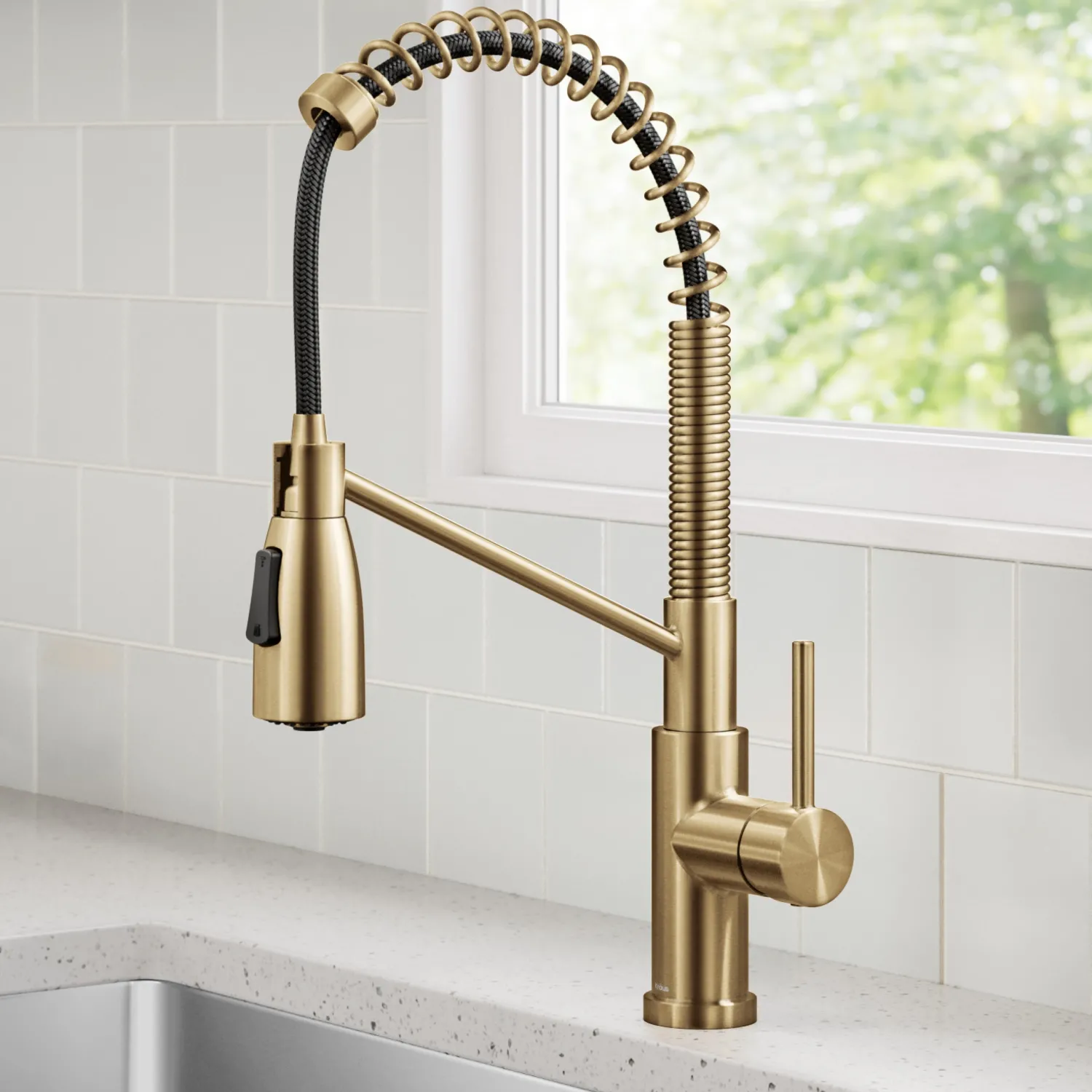 Best Coda Commercial Style Single Handle Pull Down Kitchen Faucet in Brushed Brass Single Hole