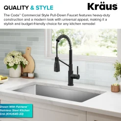 Outlet Coda Commercial Style Single Handle Pull Down Kitchen Faucet in Matte Black Single Hole