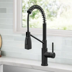 Outlet Coda Commercial Style Single Handle Pull Down Kitchen Faucet in Matte Black Single Hole