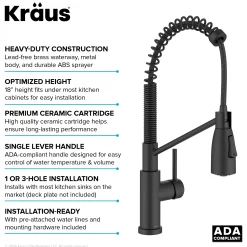 Outlet Coda Commercial Style Single Handle Pull Down Kitchen Faucet in Matte Black Single Hole