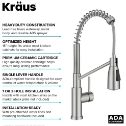 Sale Coda Commercial Style Single Handle Pull Down Kitchen Faucet in Spot-Free Stainless Steel Single Hole
