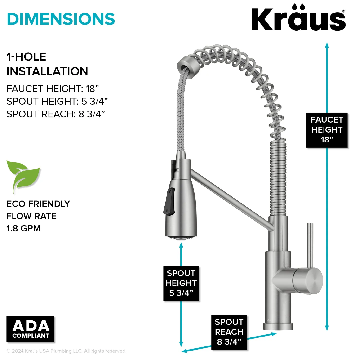 Sale Coda Commercial Style Single Handle Pull Down Kitchen Faucet in Spot-Free Stainless Steel Single Hole