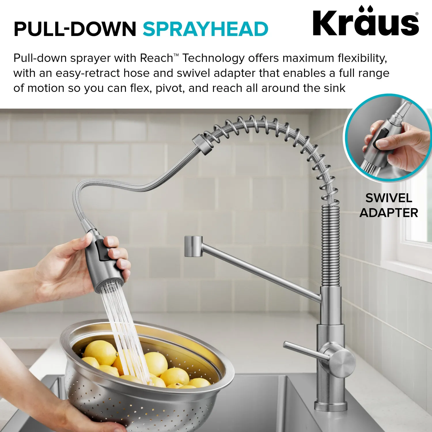 Sale Coda Commercial Style Single Handle Pull Down Kitchen Faucet in Spot-Free Stainless Steel Single Hole