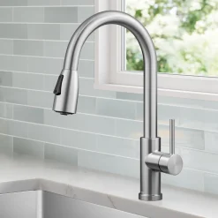 Sale Coda Single Handle Pull Down Kitchen Faucet in Spot-Free Stainless Steel Single Hole