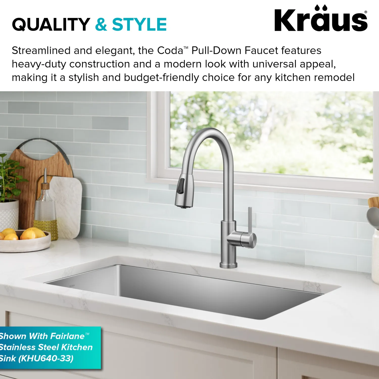 Sale Coda Single Handle Pull Down Kitchen Faucet in Spot-Free Stainless Steel Single Hole