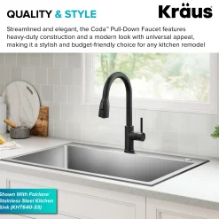 Online Coda Single Handle Pull Down Kitchen Faucet in Matte Black Single Hole