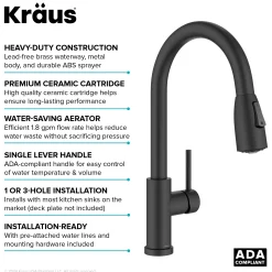 Online Coda Single Handle Pull Down Kitchen Faucet in Matte Black Single Hole