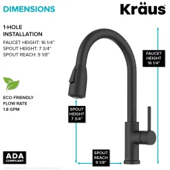 Online Coda Single Handle Pull Down Kitchen Faucet in Matte Black Single Hole