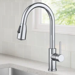 Best Coda Single Handle Pull Down Kitchen Faucet in Chrome Single Hole
