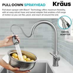 Discount Coda Single Handle Pull Down Kitchen Faucet in Spot-Free Brushed Brass Single Hole