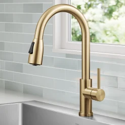 Discount Coda Single Handle Pull Down Kitchen Faucet in Spot-Free Brushed Brass Single Hole