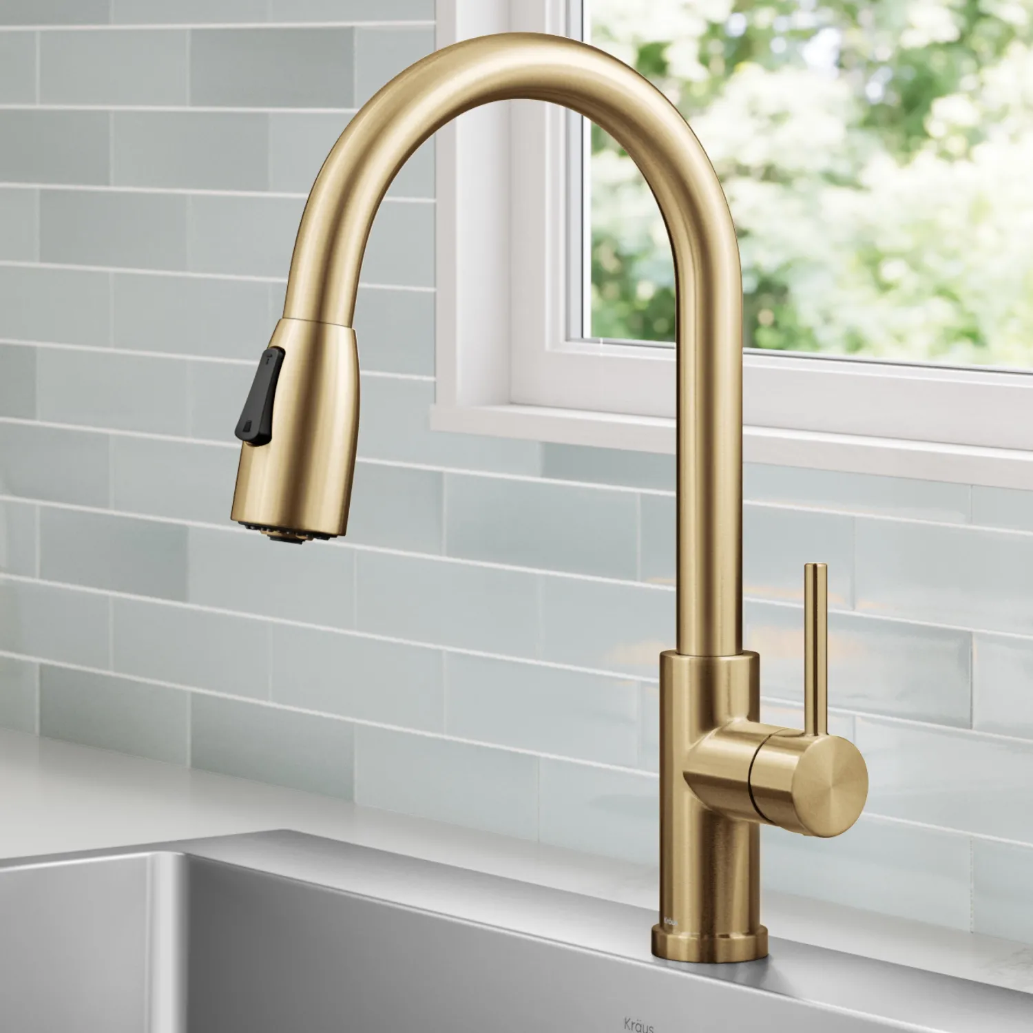 Discount Coda Single Handle Pull Down Kitchen Faucet in Spot-Free Brushed Brass Single Hole