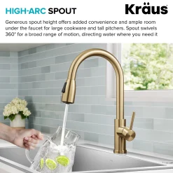 Discount Coda Single Handle Pull Down Kitchen Faucet in Spot-Free Brushed Brass Single Hole
