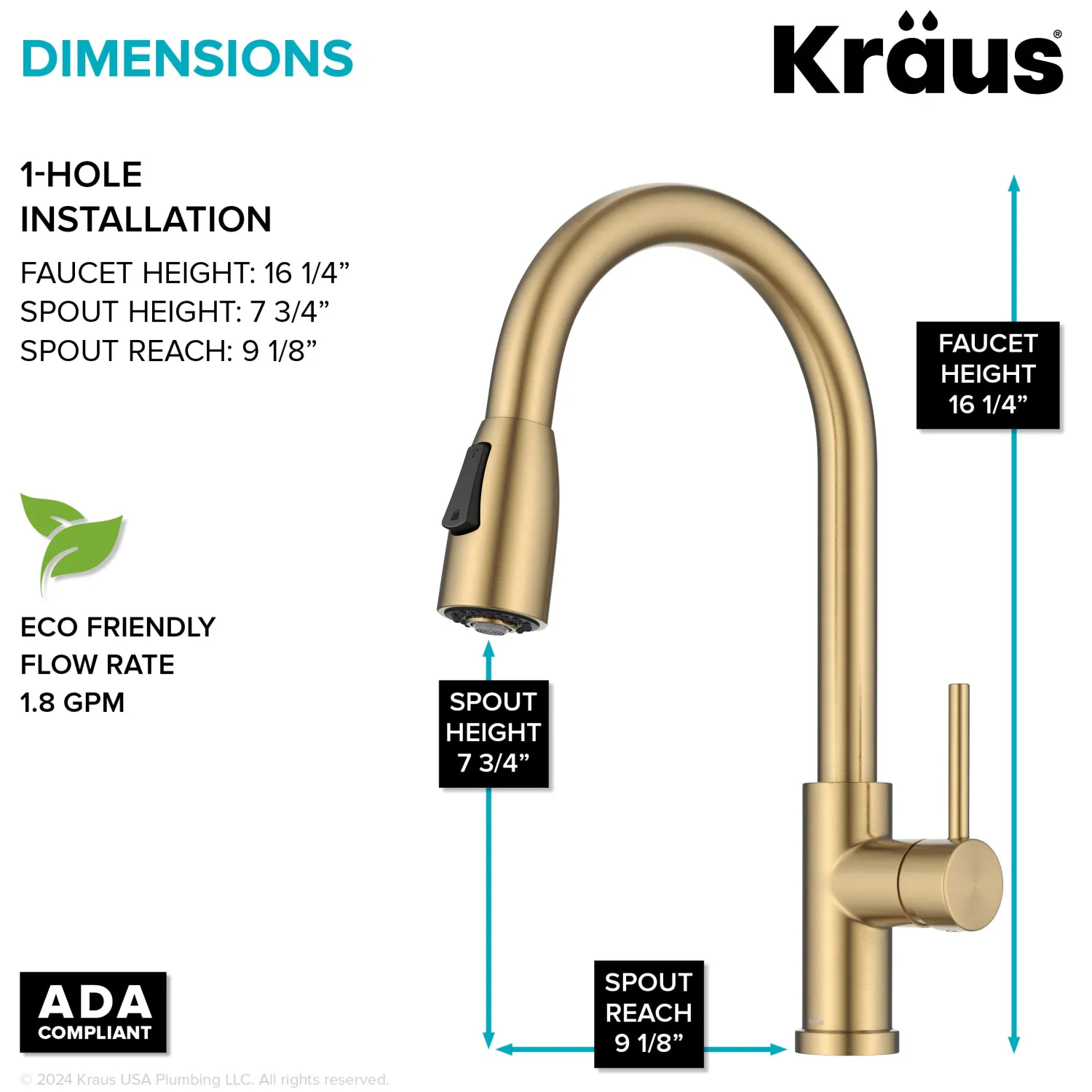 Discount Coda Single Handle Pull Down Kitchen Faucet in Spot-Free Brushed Brass Single Hole