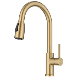 Discount Coda Single Handle Pull Down Kitchen Faucet in Spot-Free Brushed Brass Single Hole