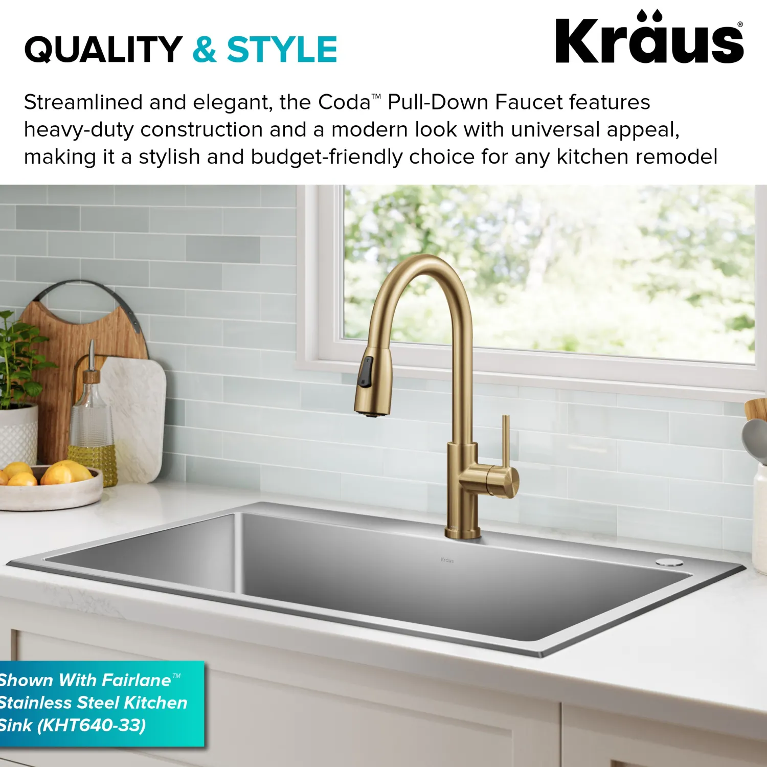 Discount Coda Single Handle Pull Down Kitchen Faucet in Spot-Free Brushed Brass Single Hole