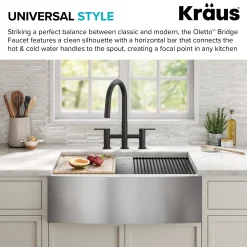 Discount Contemporary Bridge Kitchen Faucet with Spray-Head in Matte Black Bridge Faucets