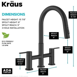 Discount Contemporary Bridge Kitchen Faucet with Spray-Head in Matte Black Bridge Faucets