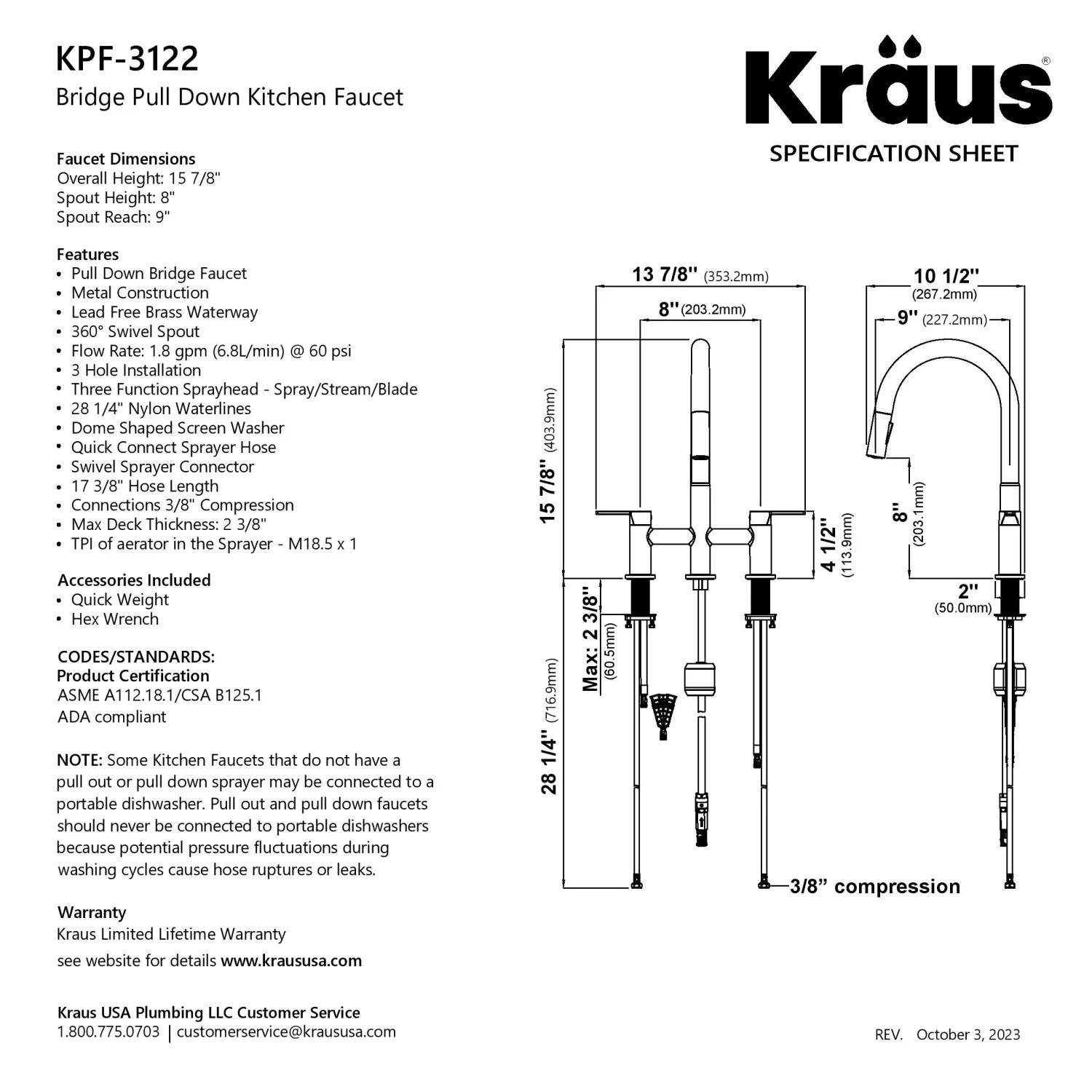 Discount Contemporary Bridge Kitchen Faucet with Spray-Head in Matte Black Bridge Faucets