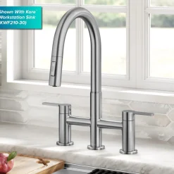 Best Contemporary Bridge Kitchen Faucet with Spray-Head in Spot-Free Stainless Bridge Faucets