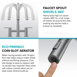 Best Contemporary Bridge Kitchen Faucet with Spray-Head in Spot-Free Stainless Bridge Faucets