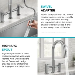 Best Contemporary Bridge Kitchen Faucet with Spray-Head in Spot-Free Stainless Bridge Faucets