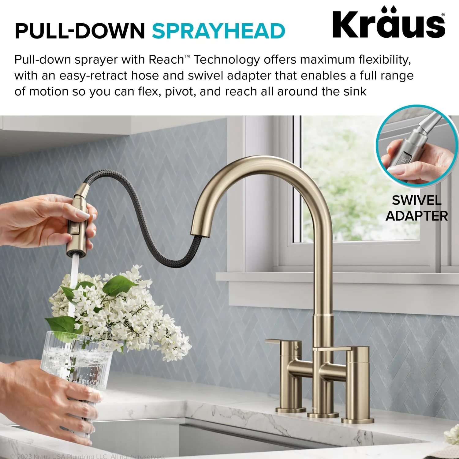 Discount Contemporary Bridge Kitchen Faucet with Spray-Head in Antique Bronze Bridge Faucets