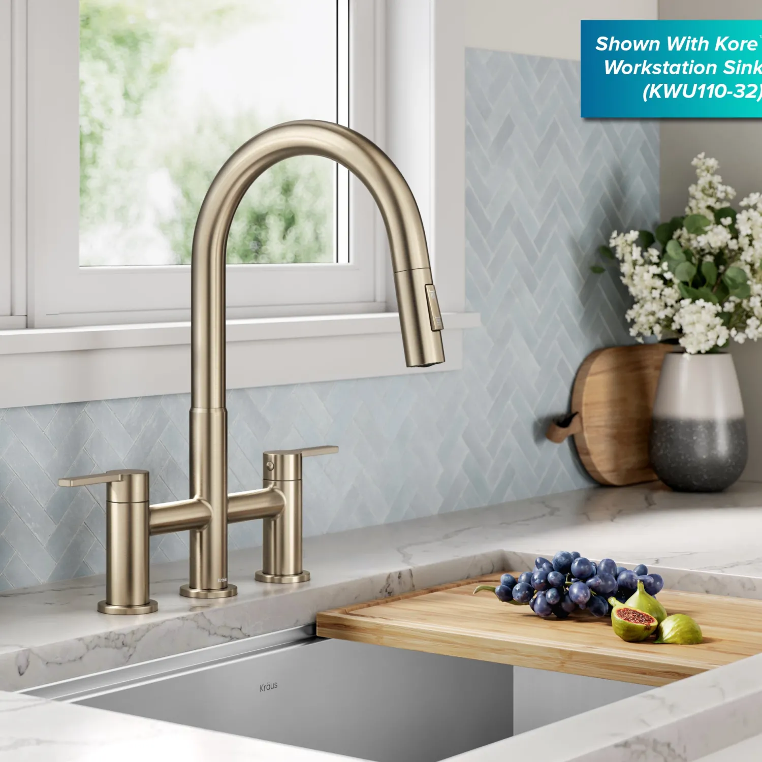 Discount Contemporary Bridge Kitchen Faucet with Spray-Head in Antique Bronze Bridge Faucets