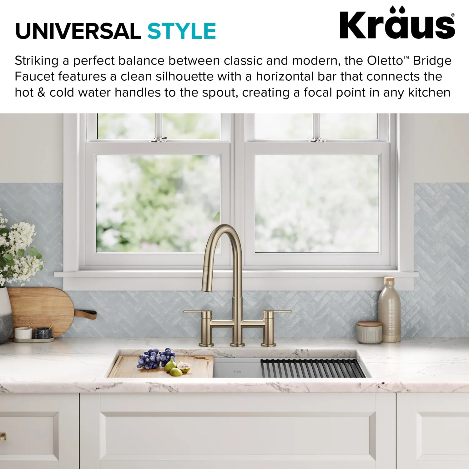 Discount Contemporary Bridge Kitchen Faucet with Spray-Head in Antique Bronze Bridge Faucets