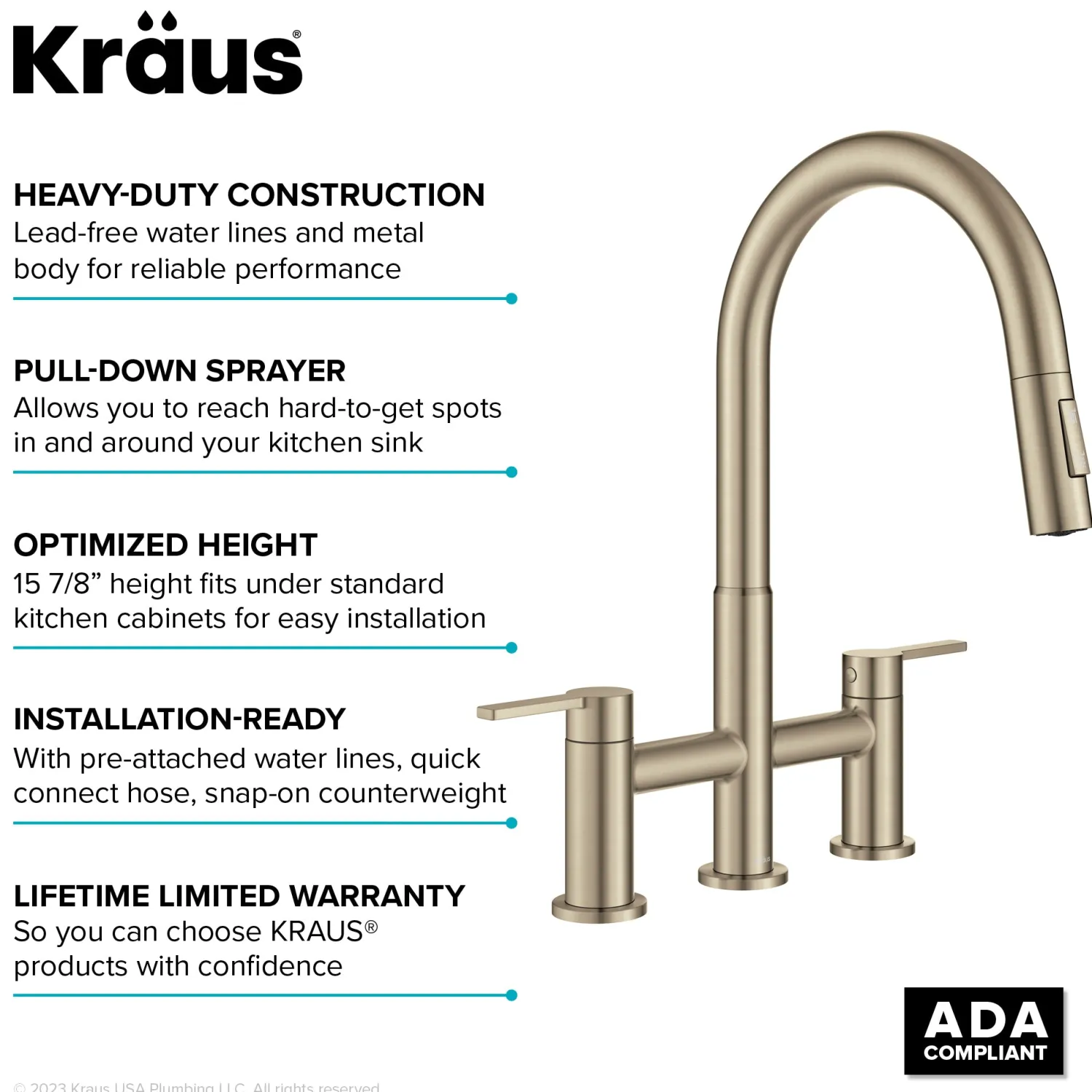 Discount Contemporary Bridge Kitchen Faucet with Spray-Head in Antique Bronze Bridge Faucets