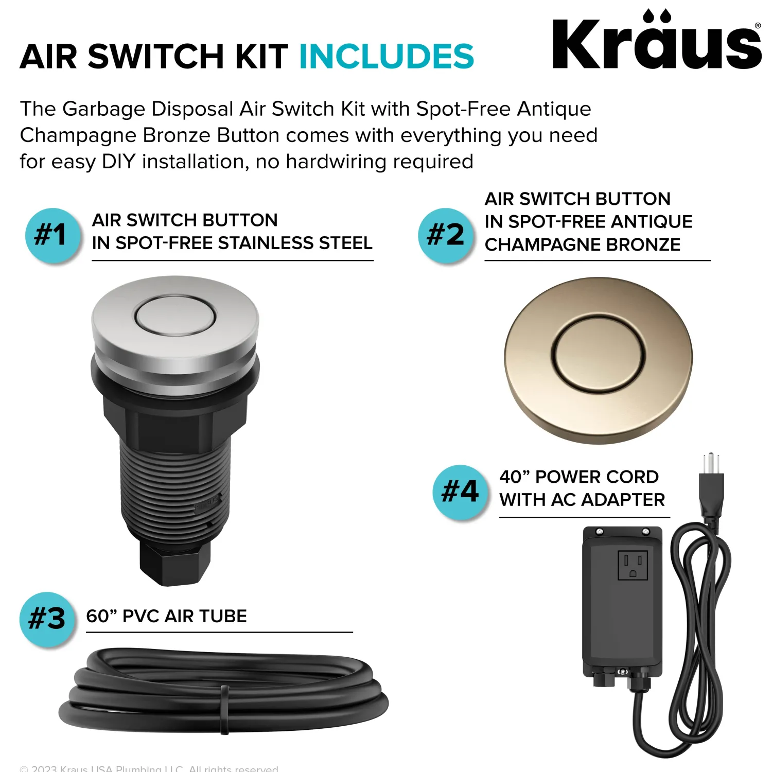 Outlet Contemporary Flat Top Button Garbage Disposal Air Switch Kit in Antique Champagne Bronze Garbage Disposals & Parts