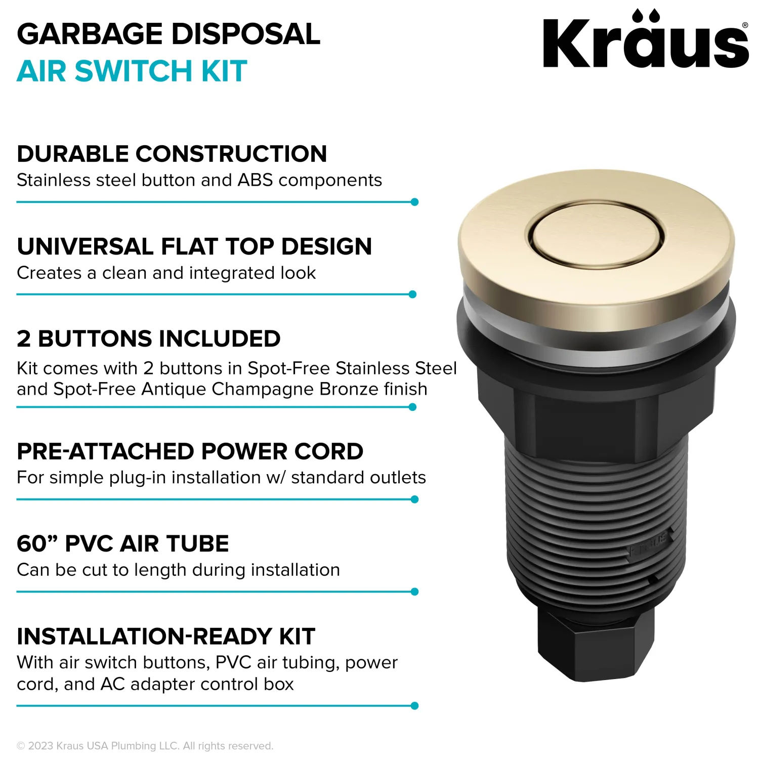 Outlet Contemporary Flat Top Button Garbage Disposal Air Switch Kit in Antique Champagne Bronze Garbage Disposals & Parts