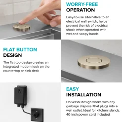 Outlet Contemporary Flat Top Button Garbage Disposal Air Switch Kit in Antique Champagne Bronze Garbage Disposals & Parts