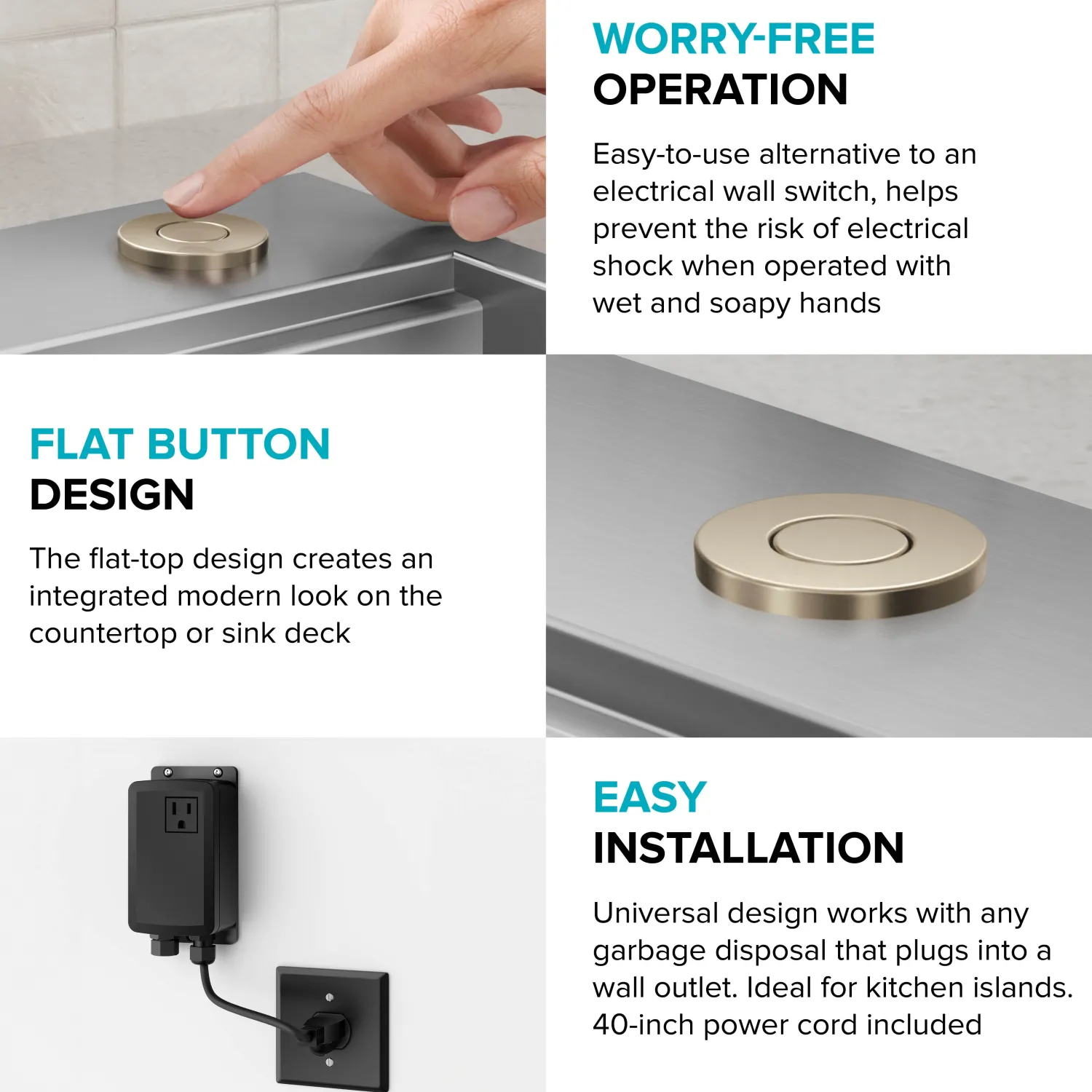 Outlet Contemporary Flat Top Button Garbage Disposal Air Switch Kit in Antique Champagne Bronze Garbage Disposals & Parts