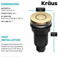 Sale Contemporary Flat Top Button Garbage Disposal Air Switch Kit in Brushed Brass Garbage Disposals & Parts
