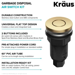 Sale Contemporary Flat Top Button Garbage Disposal Air Switch Kit in Brushed Brass Garbage Disposals & Parts