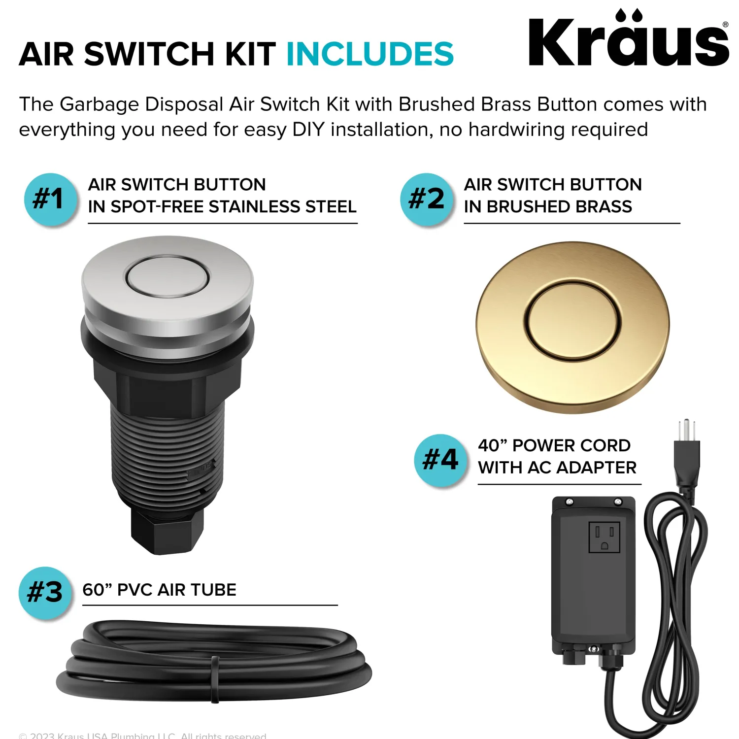 Sale Contemporary Flat Top Button Garbage Disposal Air Switch Kit in Brushed Brass Garbage Disposals & Parts