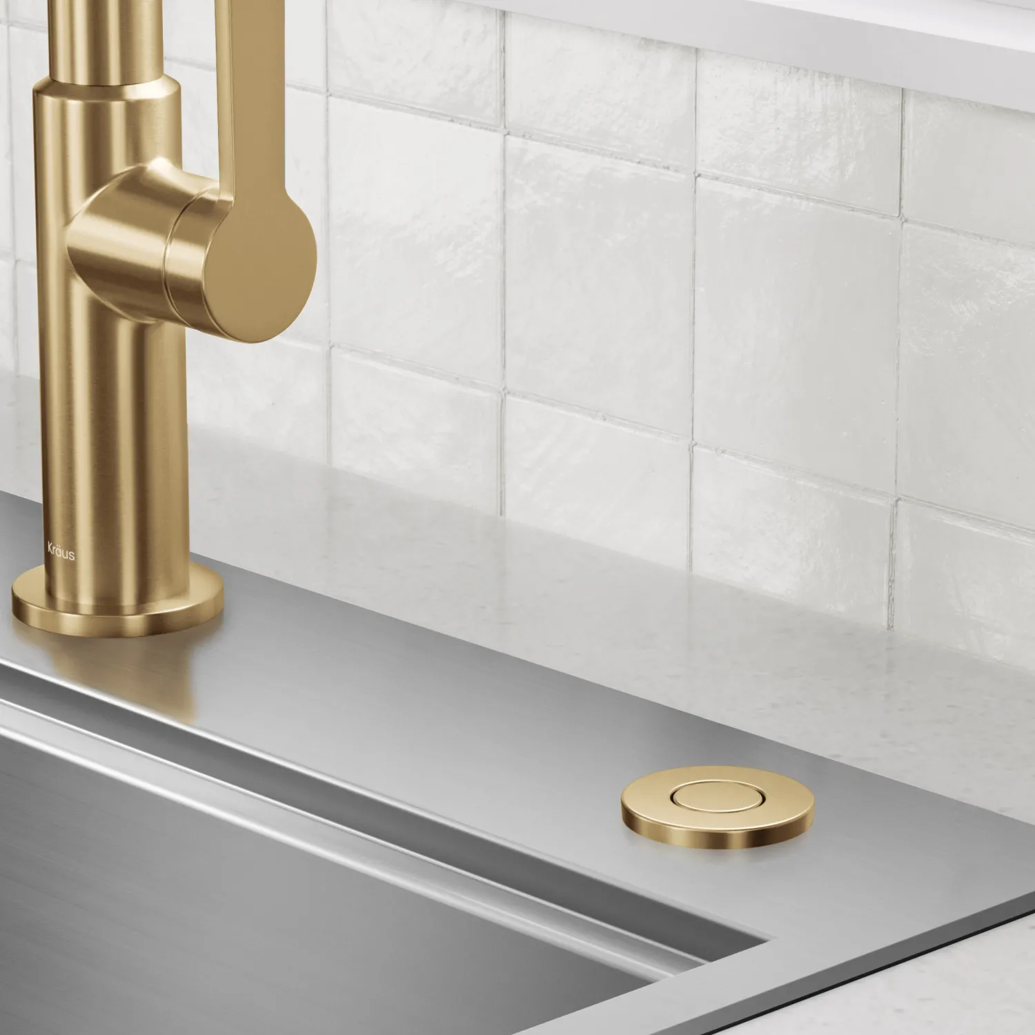 Sale Contemporary Flat Top Button Garbage Disposal Air Switch Kit in Brushed Brass Garbage Disposals & Parts