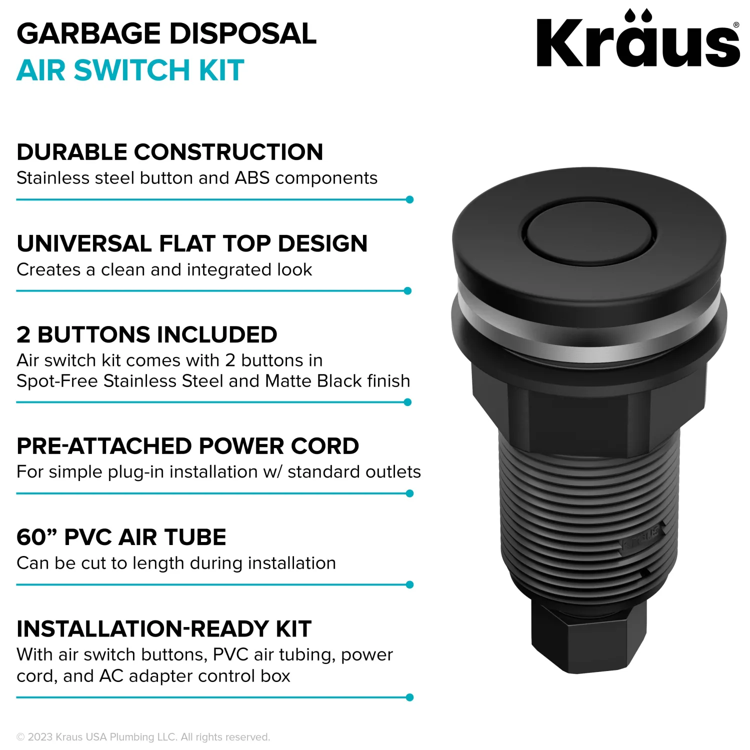 Discount Contemporary Flat Top Button Garbage Disposal Air Switch Kit in Matte Black Garbage Disposals & Parts