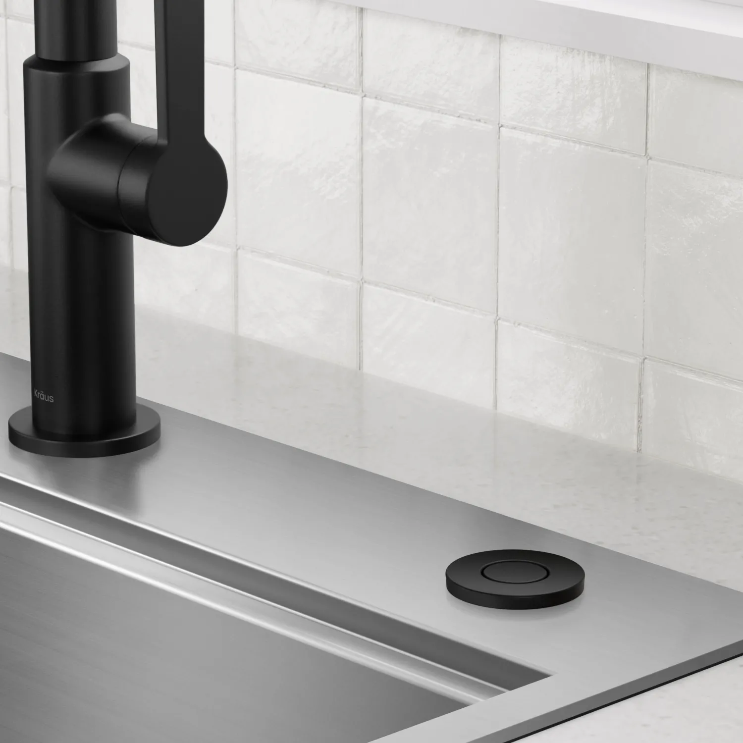 Discount Contemporary Flat Top Button Garbage Disposal Air Switch Kit in Matte Black Garbage Disposals & Parts