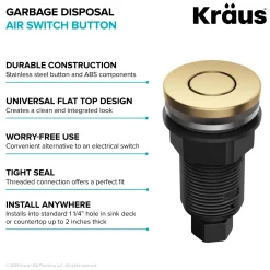 Contemporary Flat Top Garbage Disposal Air Switch Button in Brushed Brass Garbage Disposals & Parts